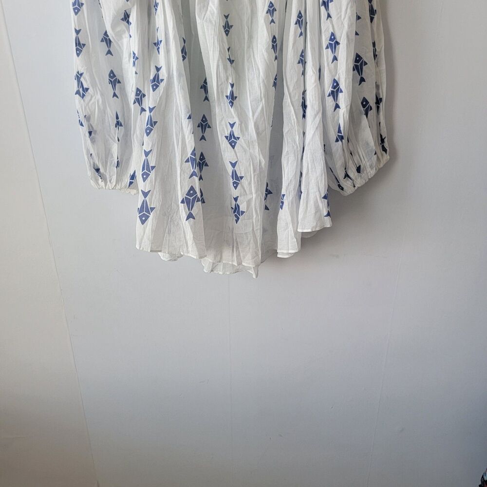 Farm Rio womens off-white graphic fishes off-shoulder blouse size XL breezy - Picture 4 of 10